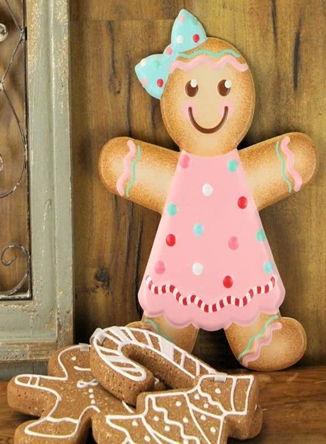 Craig Bachman 13" Gingerbread Metal Sign for Wreath Accents, Door/Wall Hangers, Crafts or Decorations (Girl - Pastel Pink, Blue, Brown) - Image 4